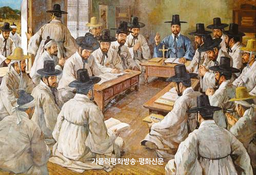 집회 참석자 대부분 얼굴에 분을 바른 채 푸른 두건을 쓰다
